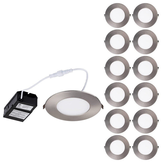 12Pack 4"UltraThin LED Recessed Light With JBox, Satin Nickel, 2700K