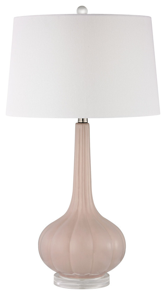 Abbey Lane 1-Light Table Lamp, Pastel Pink With White Linen Hardback Shade