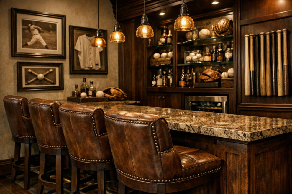 Custom Baseball Themed Home Bar