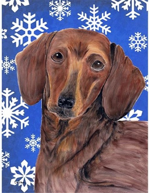 Dachshund Winter Snowflakes Holiday Flag Contemporary Outdoor