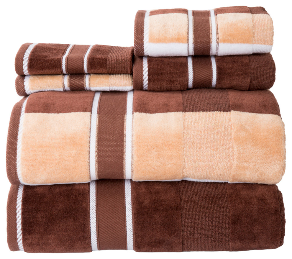 Lavish Home 100% Cotton Oakville Velour 6 Piece Towel Set - Chocolate
