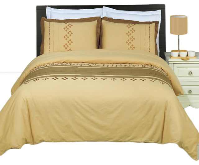 Lakewood Embroidered 100 Cotton Duvet Cover Set, Full/Queen