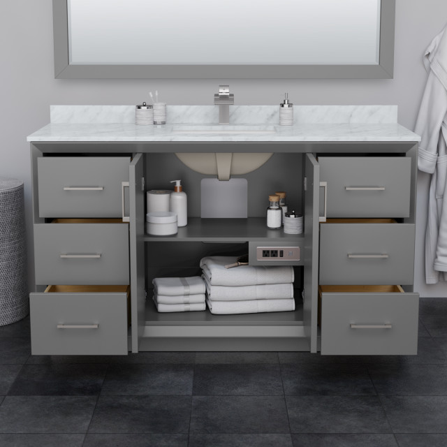 Strada 60" Single Vanity, Dark Gray, No Countertop, Brushed Nickel Trim ...