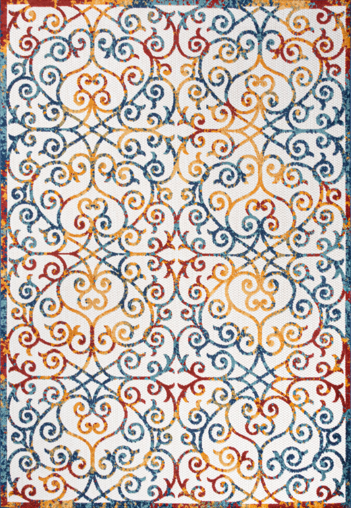 Atrani Scroll Trellis Indoor/Outdoor Area Rug, 5x8 Contemporary