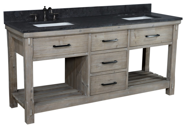 72"Rustic Solid Fir Double Sink Vanity, Driftwood, Wk8472+wk Sq Top