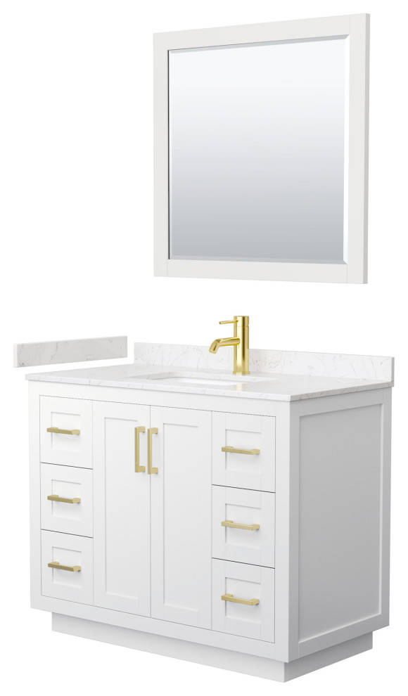 Miranda 42" Single Vanity, White, Carrara Marble Top, Gold Trim, 34