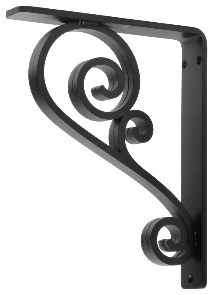 Classic Scroll Wrought Iron Corbel, 1.5", 10x12, Aged Bronze, With Hole