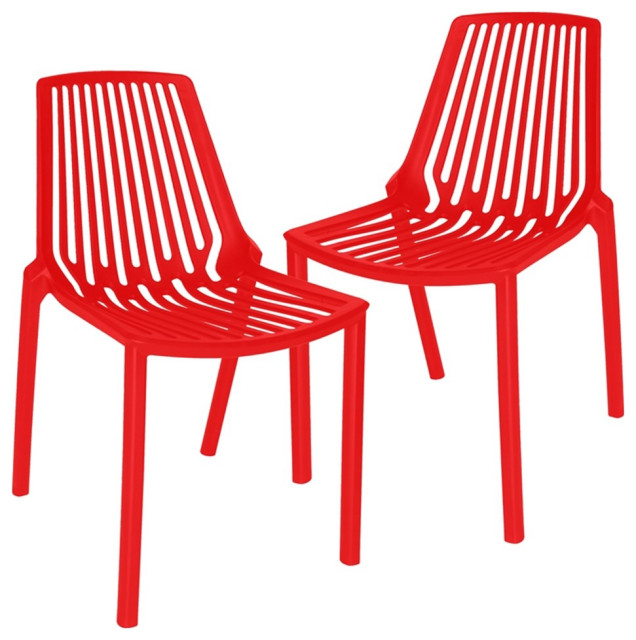 LeisureMod Acken MidCentury Modern Plastic Dining Chair Set of 2 Red