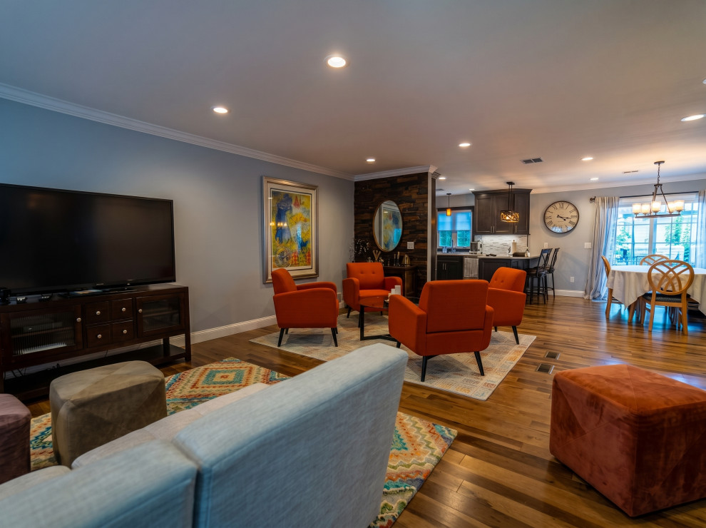 Stone Accent Wall in Open-Concept Living Room