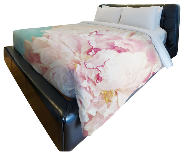 Delicate Peony Turquoise Pink Duvet Cover Contemporary Duvet