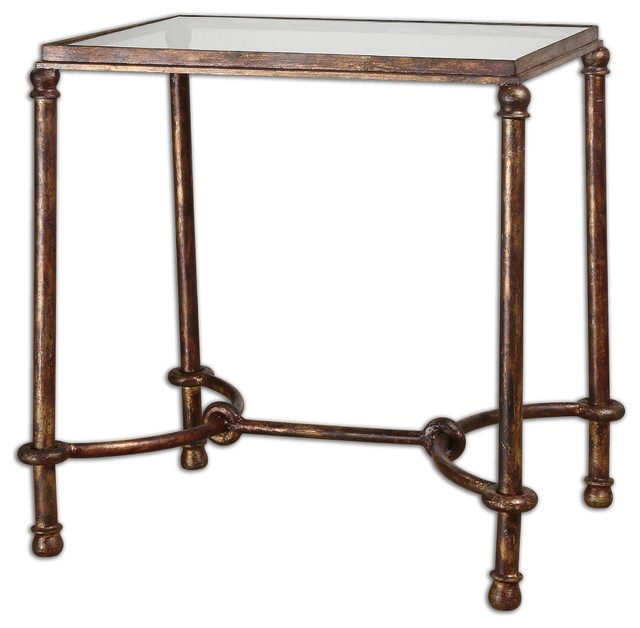 Warring Rustic Bronze Iron and Glass Accent Table Traditional