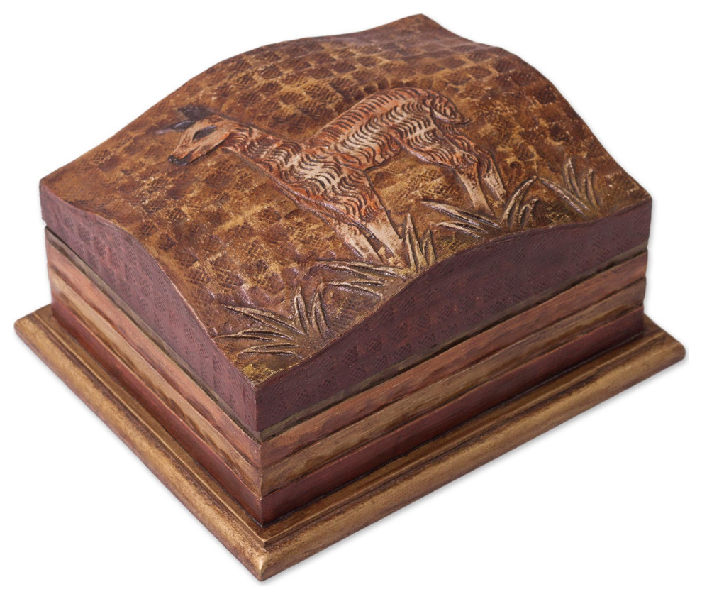 Novica Handmade Royal VicunaLeather And Wood Decorative Box