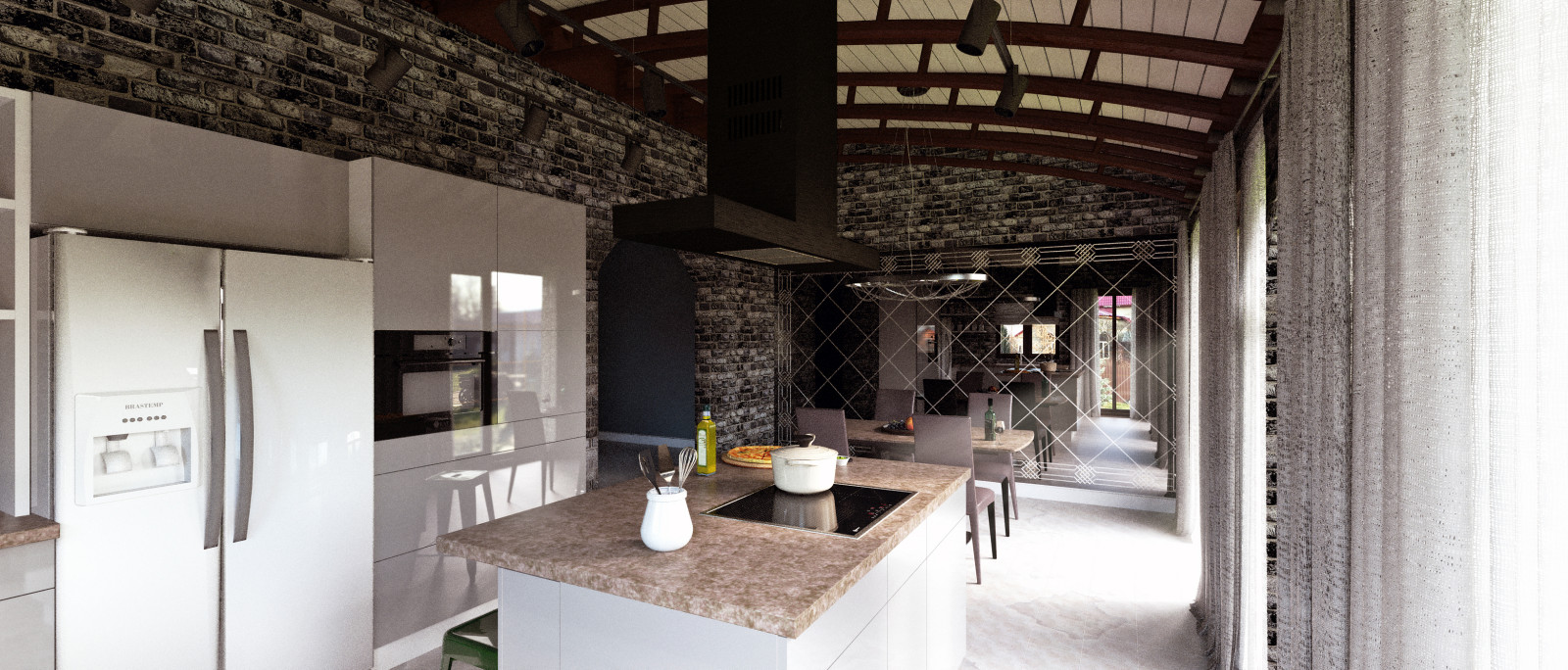 Кухня-столовая в нашем проекте реконструкции загородного "отчего" дома