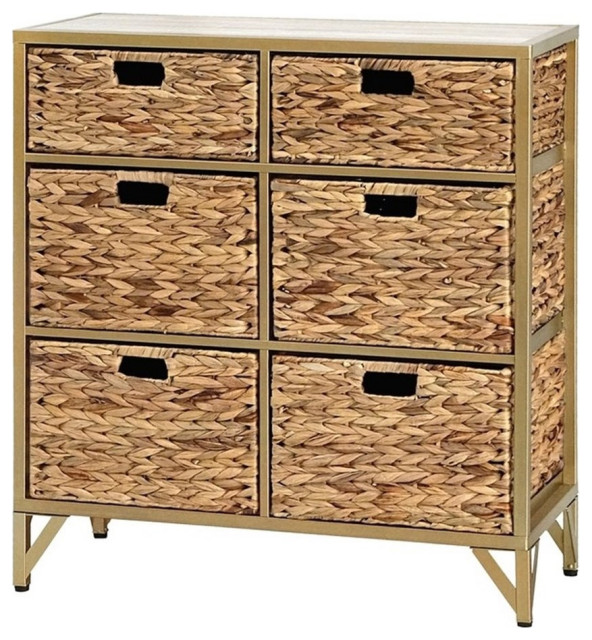 Gallerie Decor Rio 6-Drawer Transitional Metal Cabinet in Natural