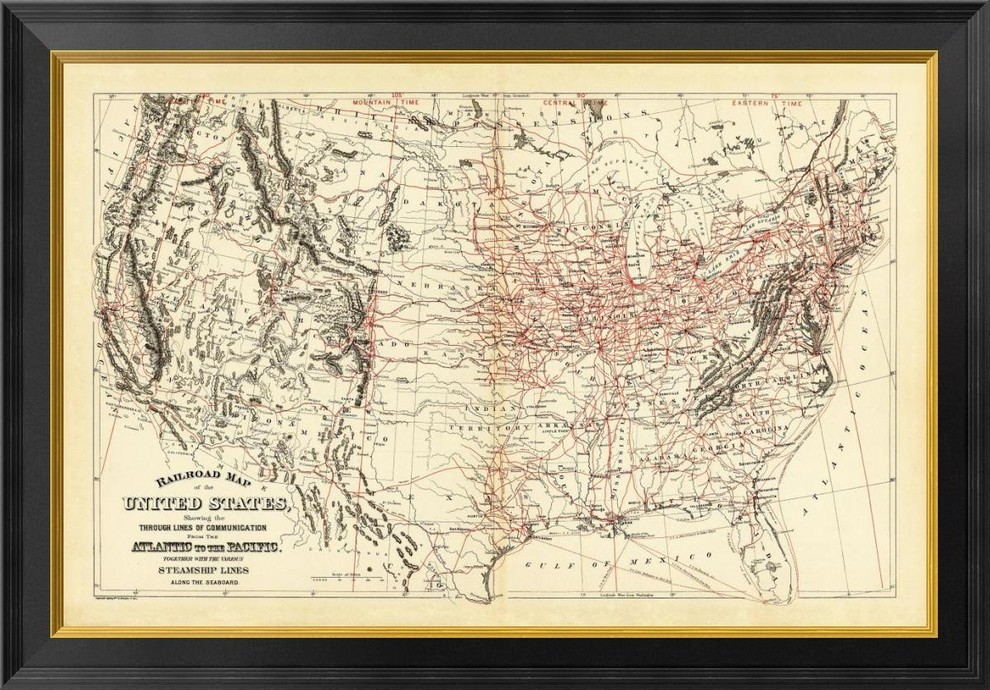 "Railroad map of the United States, 1890" by Samuel Augustus Mitchell, 26x19", 34"x1.5"x24