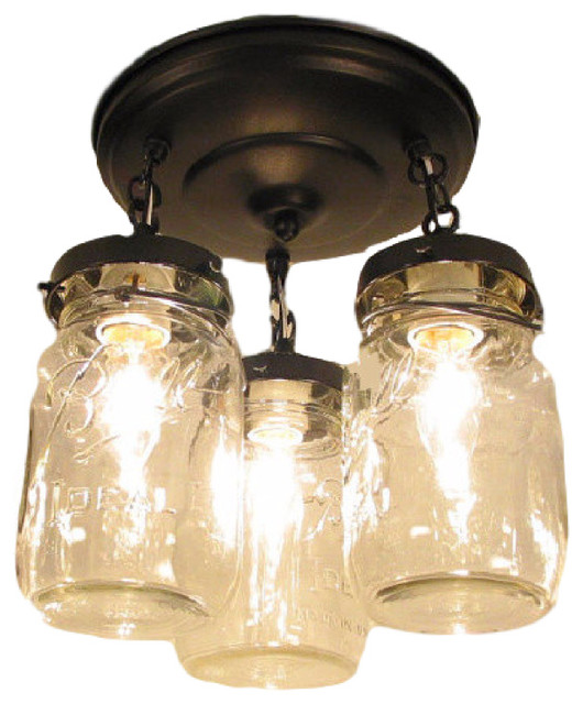 Vintage Mason Jar Ceiling Light Trio Eclectic Flush Mount