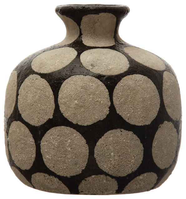 Terracotta Vase with Wax Relief Dots, Natural, Black