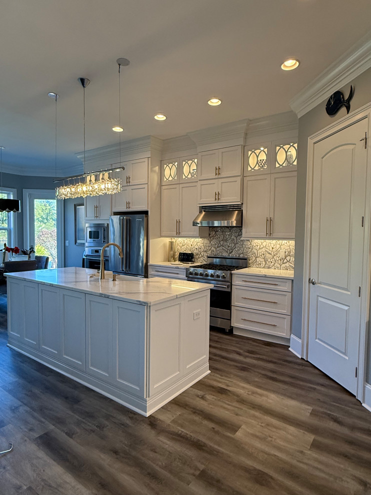 Bright White Kitchen Remodel with Large Island