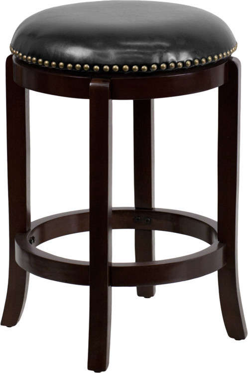 24 High Backless Cappuccino Counter Height Stool Black Leather   Home Design 