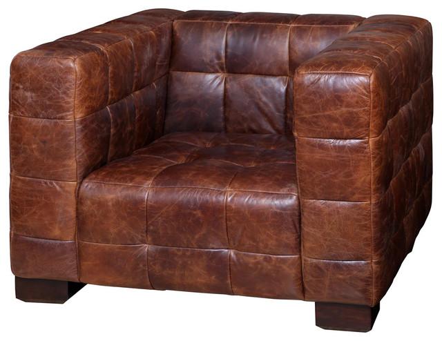 Arthur Rustic Lodge Tufted Leather Cube Club Chair Living Arthur Rustic Lodge Tufted Leather Cube Club Chair
