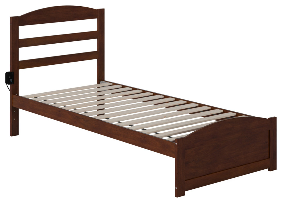 Warren Twin Extra Long Bed With Footboard, Walnut Transitional