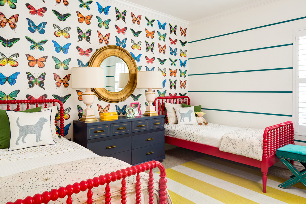 Photo of a contemporary kids' bedroom for kids 4-10 years old in Phoenix with multi-coloured walls.