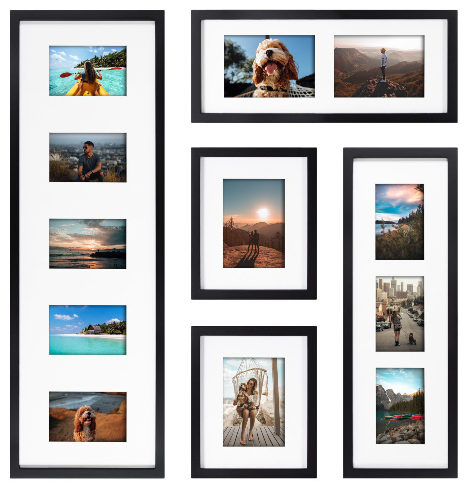 Gallery Wall Multi Open Matted Picture Frame Set, Black 5 Piece, 5
