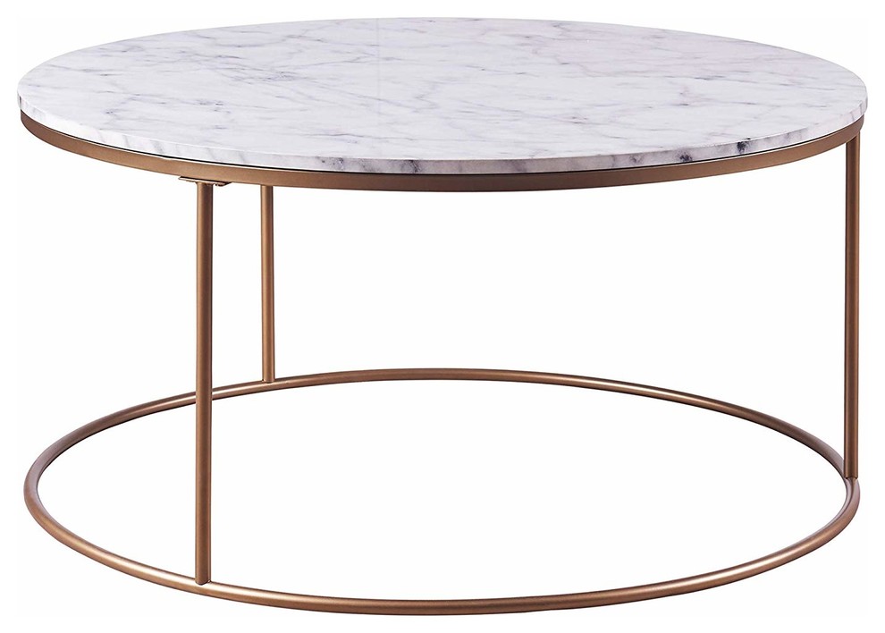 Modern Round Coffee Table Gold, Marble Top Round Table Gold