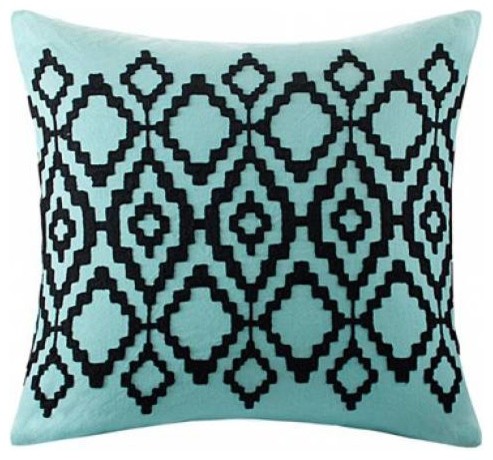 Aqua Blue And Black Pillows, Echo Design Kalea, Set of 2, 18"x18"