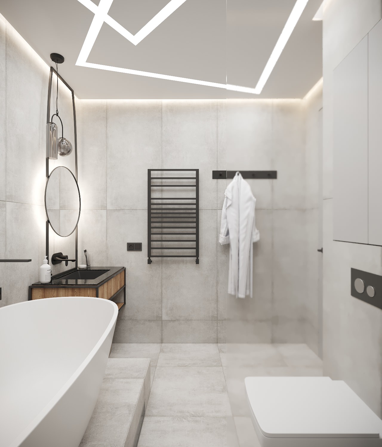 Бетон и металл в ванной комнате