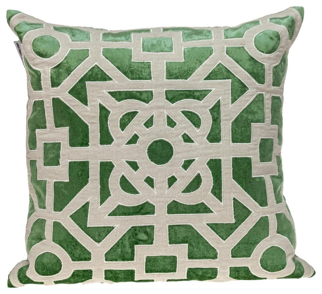 Beige and Green Lattice Velvet Throw Pillow - Contemporary - Decorative  Pillows - by HomeRoots | Houzz