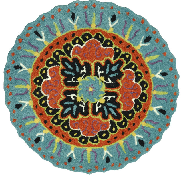 Loloi Gardenia 3' Round Hand Tufted Wool Rug, Teal and Black