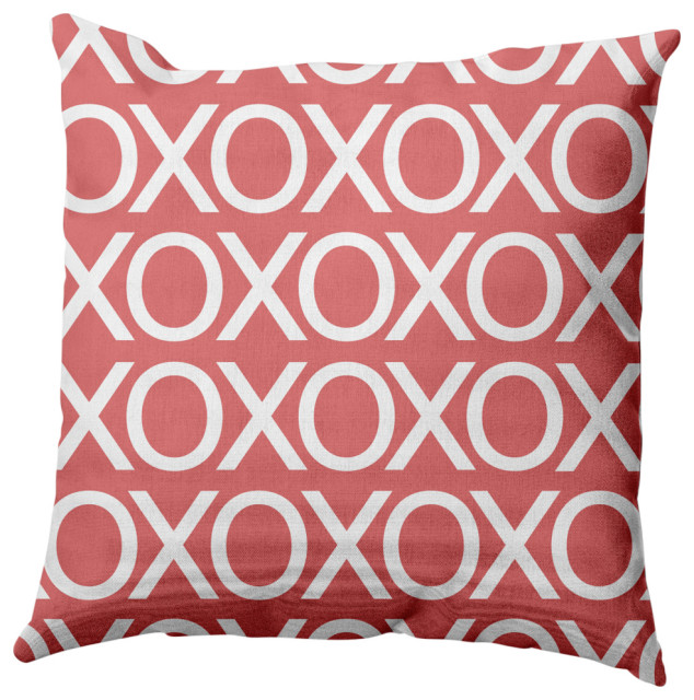 Hugs and Kisses Valentines Decorative Throw Pillow, Coral, 18"x18"