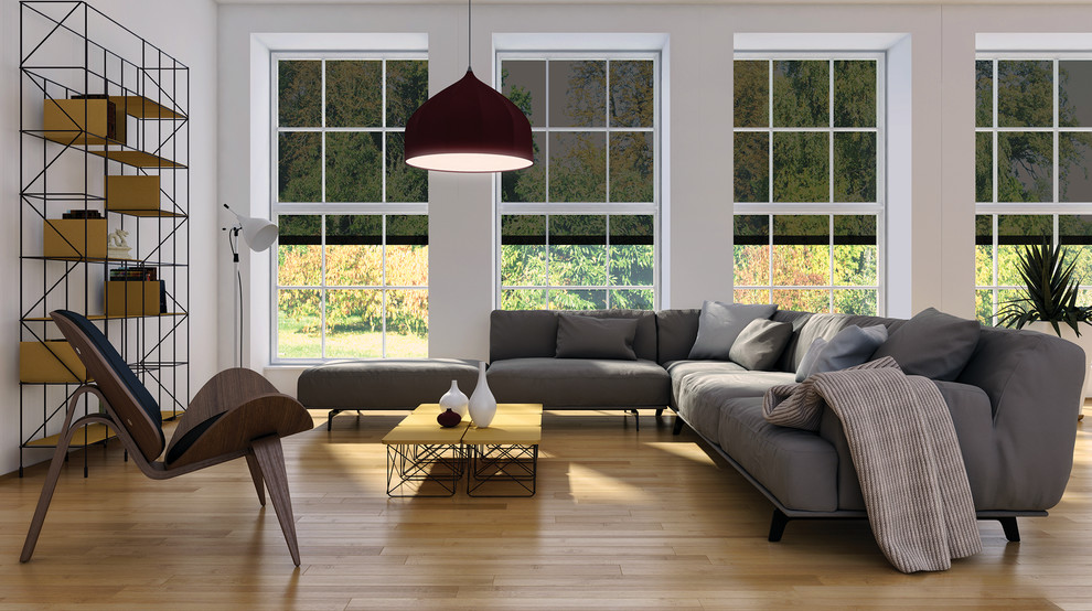 Zip Screen adds shade and privacy Contemporary Living Room Portland Maine by NuImagePro