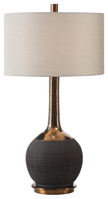 Luxe Sculpted Gold Black Ribbed Table, Florence Flask Table Lamp