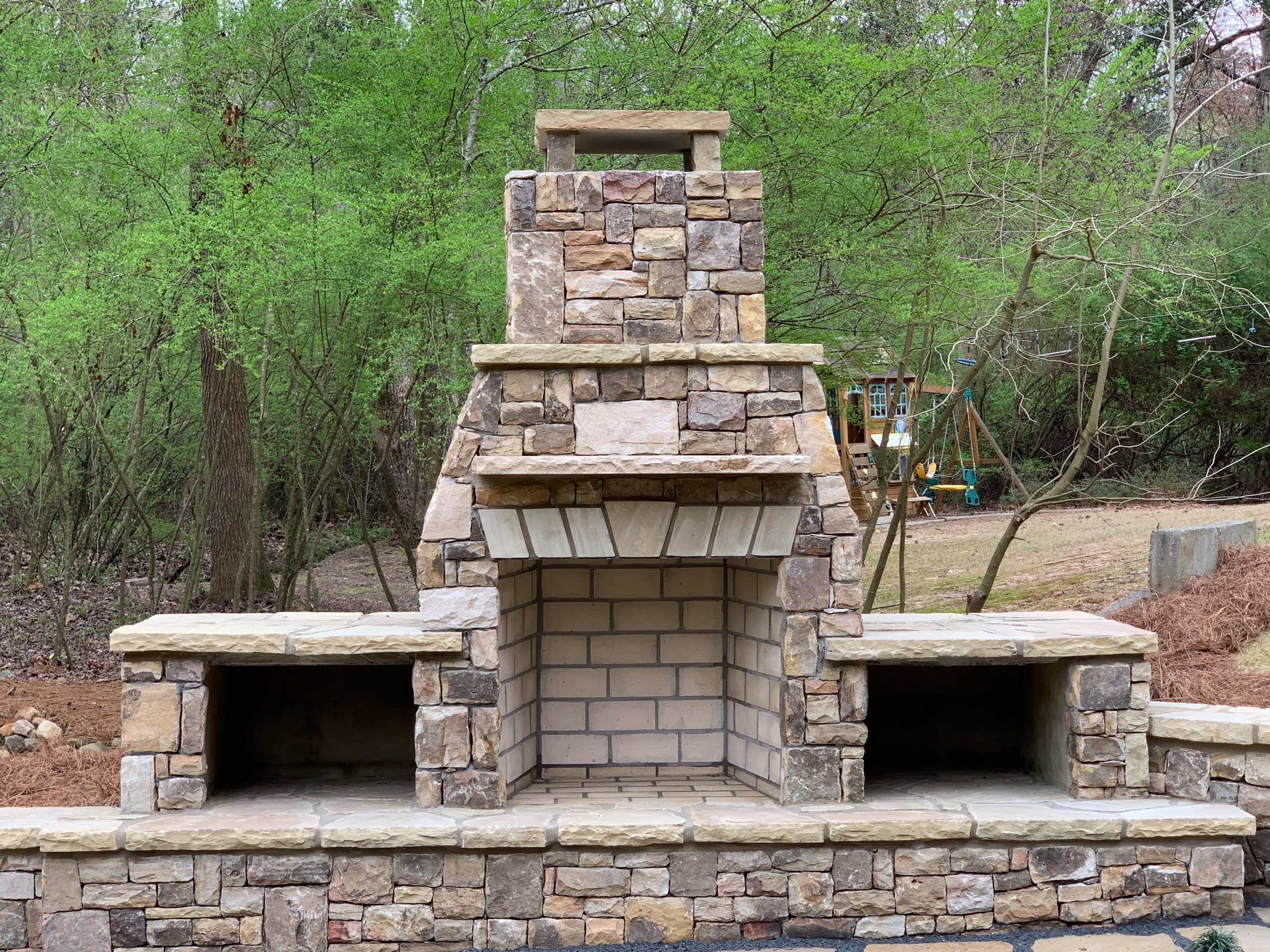 Smyrna outdoor enhancements - Stacked Stone Fireplace, Flagstone Patio, Stacked