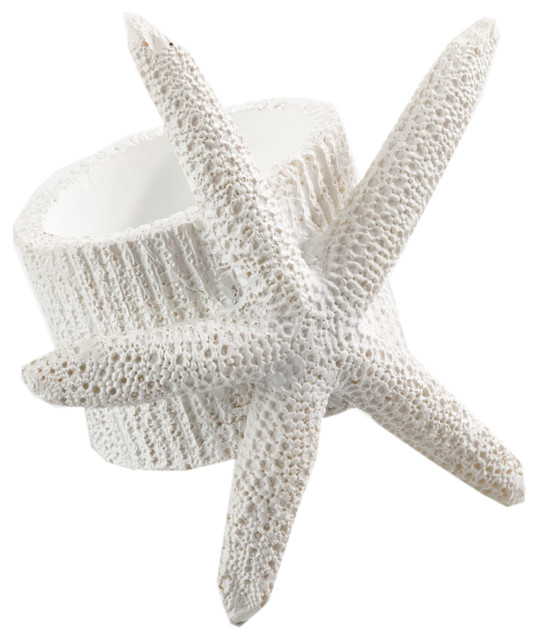 Unique Starfish Nautical Napkin Ring, White, Set of 4 Beach Style