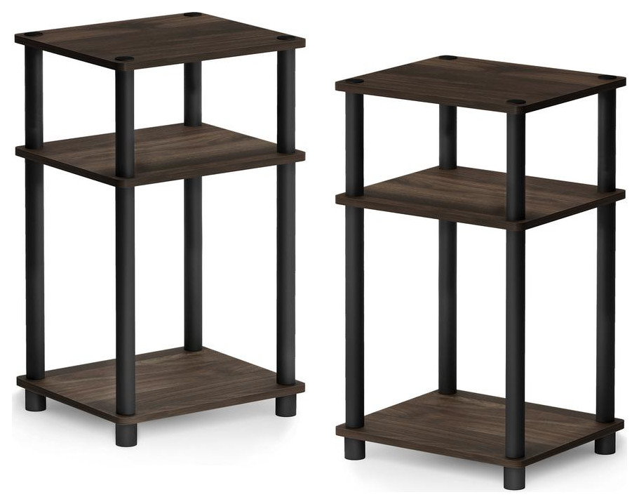Furinno Just 3-Tier Turn-N-Tube End Table, Set of 2, Columbia Walnut/Brown