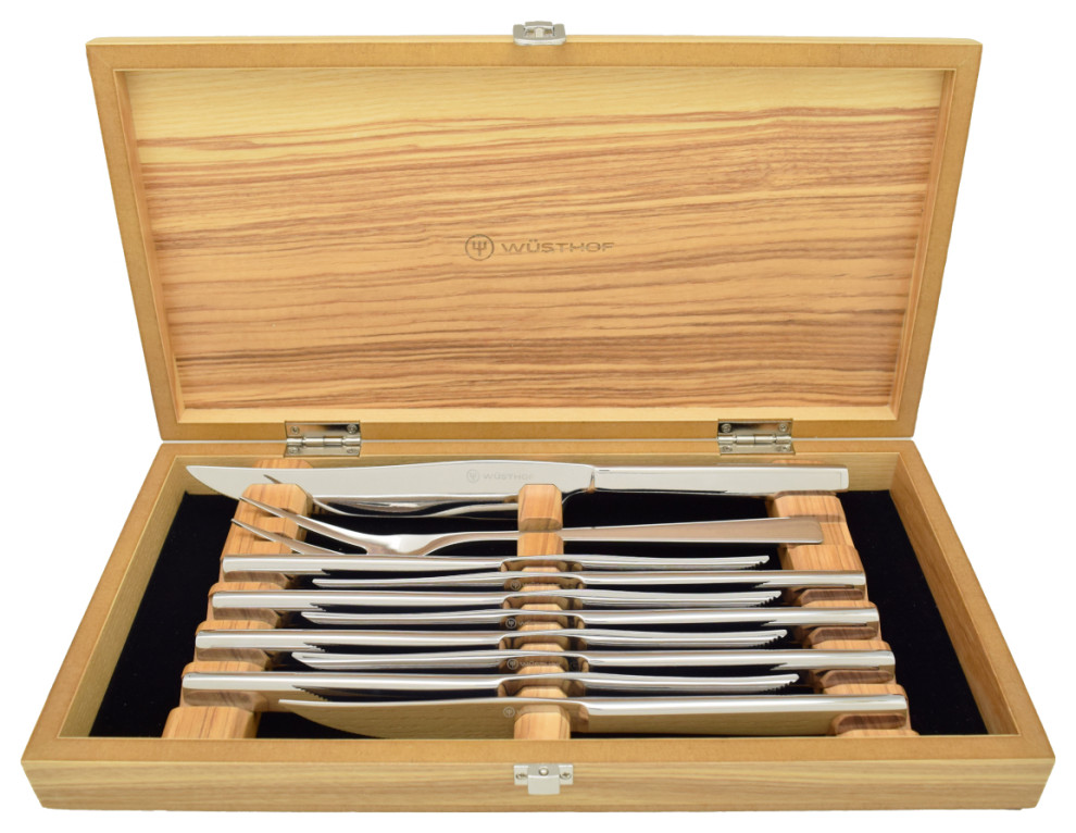 Wusthof Stainless 8 Piece Mignon Steak and Carving Set in Olivewood Box