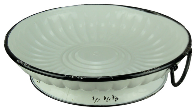 Black and White Metal Vintage Round Decorative Bowl With Handle