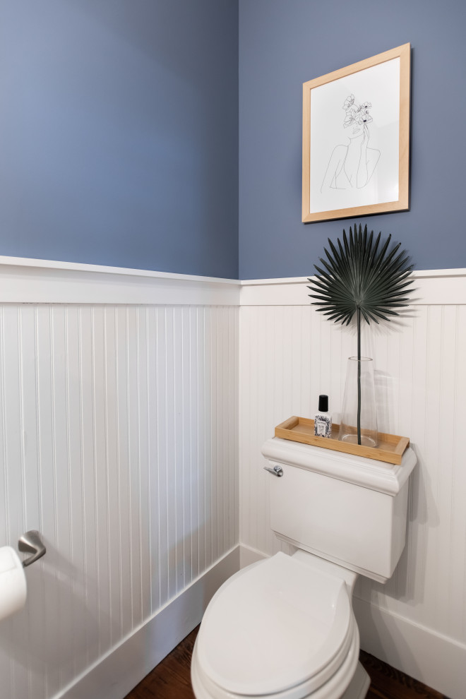 Inspiration for a small transitional powder room in Charleston with blue walls and a two-piece toilet.