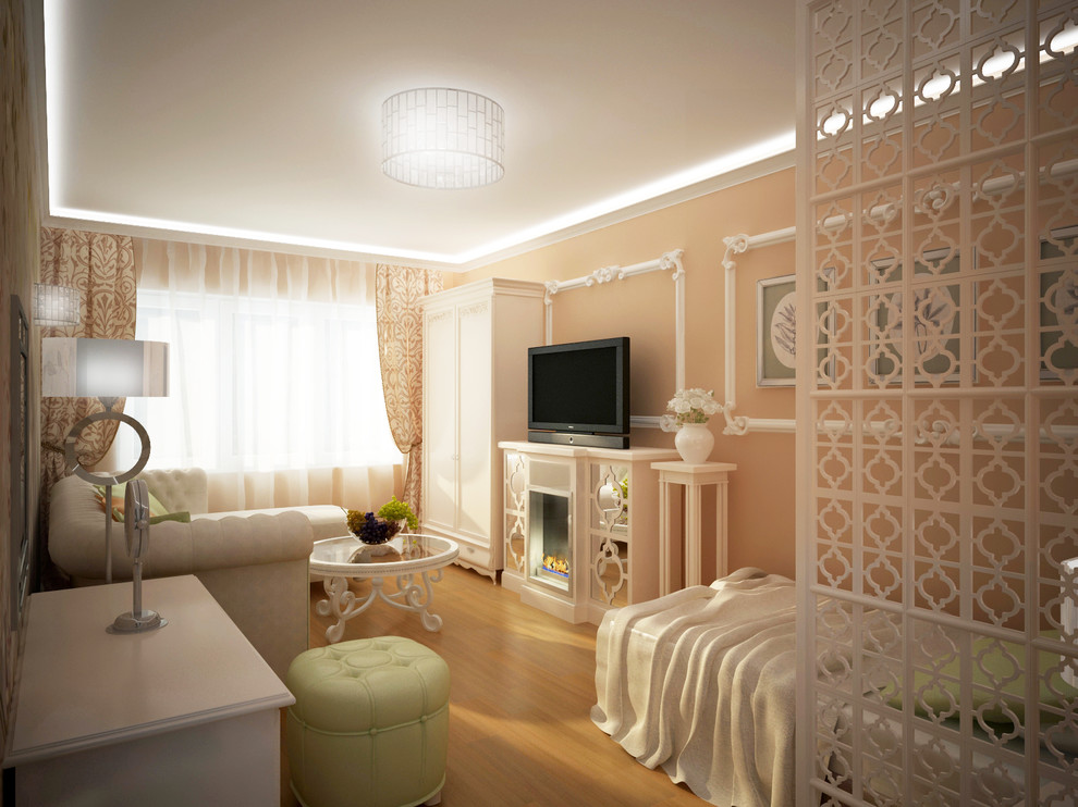 Комната хозяйки (будуарная) с персиковым оттенком, площадь -16м2