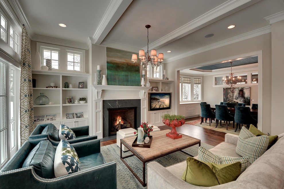 Traditional formal enclosed living room in Minneapolis with beige walls, a standard fireplace and no tv.