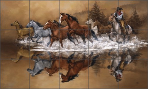 Ceramic Tile Mural Backsplash Sorenson Western Horses Art RW-JS038 