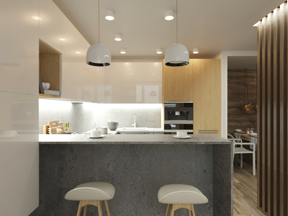 Дизайн объединенного пространства кухни-гостиной для молодой пары, 1 вариант