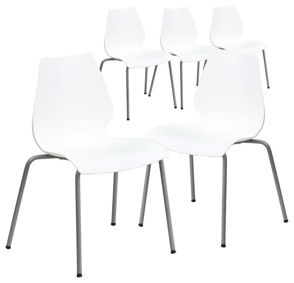 Hercules Series Capacity Stack Chairs With Lumbar Support, White, Set of 5