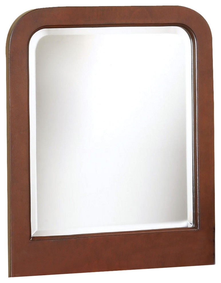 Wooden Frame Vanity Mirror With Beveled edges, Brown Transitional