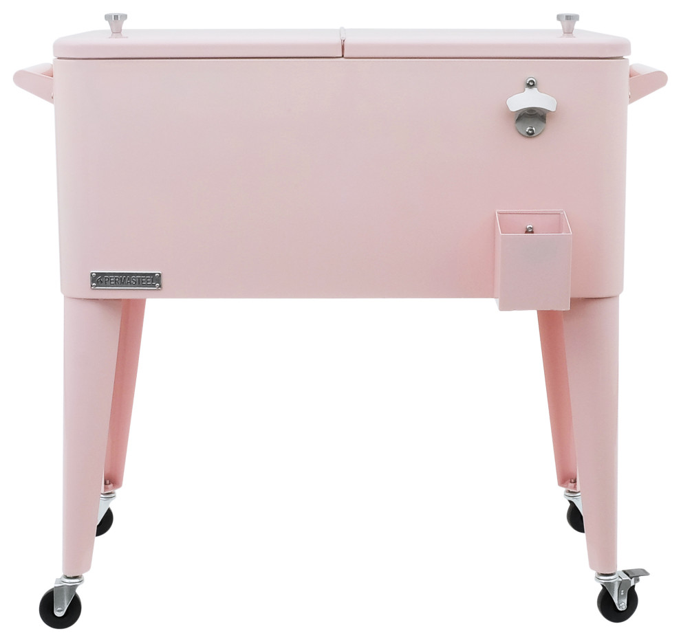 Permasteel 80 Quart Portable Rolling Patio Cooler, Pink
