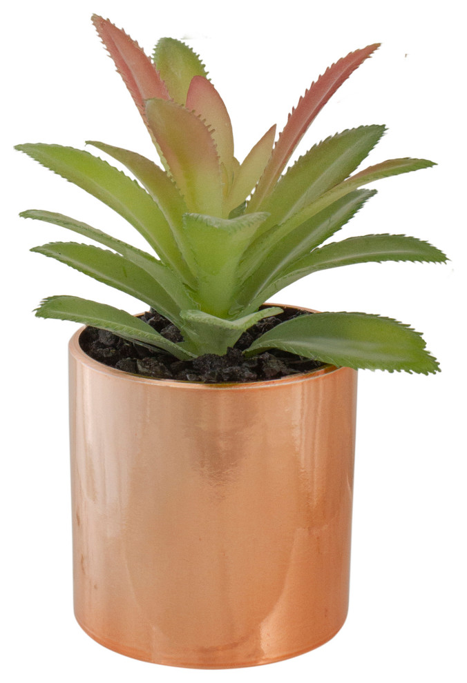 5" Green Artificial Aloe Plant in a Rose Gold Pot Modern Artificial