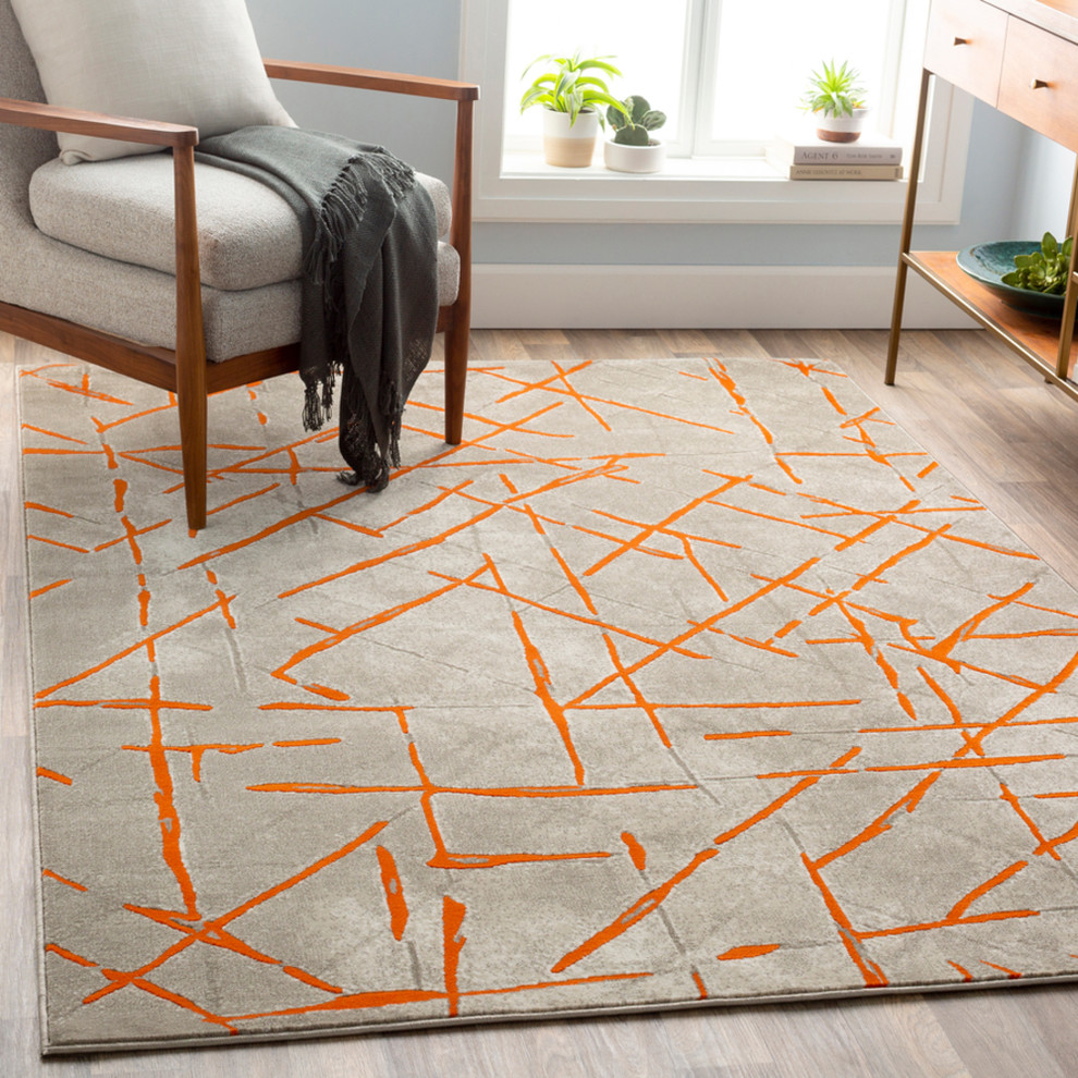 Jax Modern Burnt Orange, Light Gray Area Rug Contemporary Area Rugs